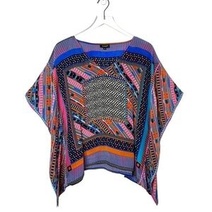 Tolani Silk Printed V Neck Handkerchief Hem Women’s Tunic Cover Up Top Sz S